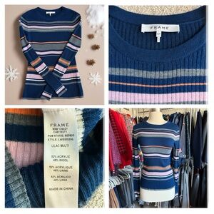 FRAME Ribbed Multicolored Striped Sweater